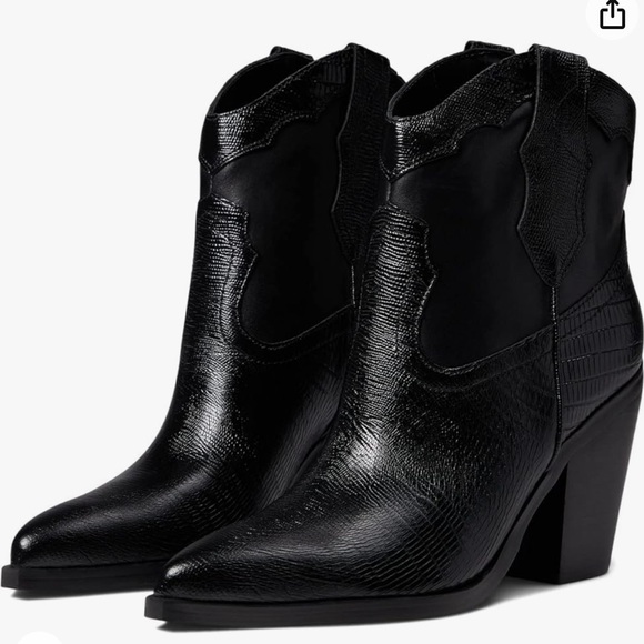 Marc Fisher LTD Black Embossed Gona Leather Pull on Western Boot Pointy … - Picture 1 of 15